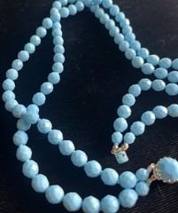 Vintage Classy Faceted Robin Egg Blue Glass Bead Necklace with Box Clasp