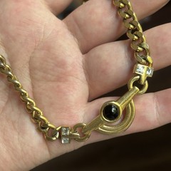 Vintage 1980 Givenchy Paris New York Gold Bold Curb Chain Cabochon Necklace 16”