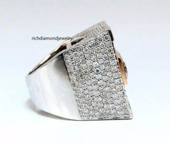 8.06CT Fancy Yellow Green & Vivid White Pave Cubic Zirconia Solid Wedding Ring