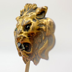 Victorian Gilt Lion Head Stick Pin Paste Garnet Eyes Rhinestone 2.5″