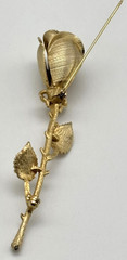 Vintage Rosebud Brooch Textured Matte Shiny Gold-Tone Metal Unbranded 3.5 Inches