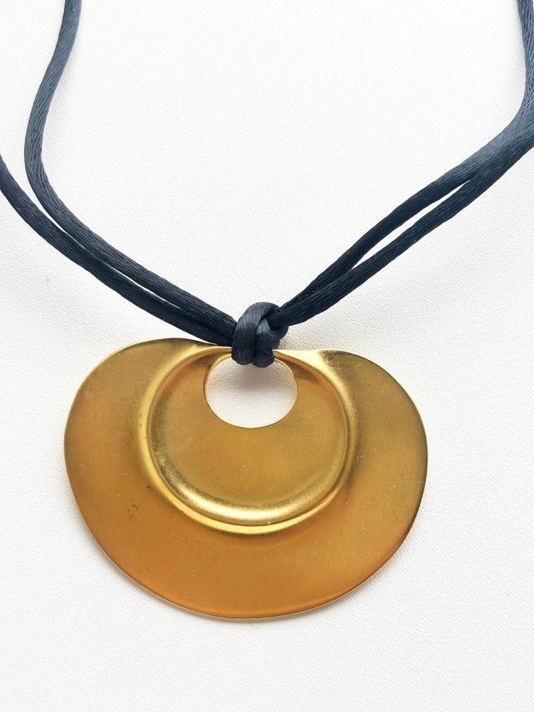 Vintage Museum of Modern Art Gold-Tone Pendant on Black Satin Cord Necklace