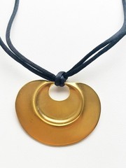 Vintage Museum of Modern Art Gold-Tone Pendant on Black Satin Cord Necklace