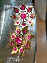 vintage post earrings pink stone unknown siam goldtone apen back artisan carved