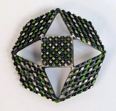 Vintage Antiqued Silver Ornate Email Design Geometric Octagon Brooch / Pin