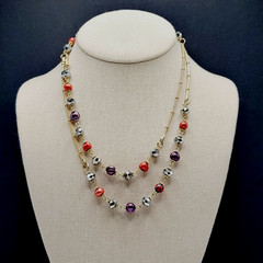 Colorful Burgundy and Plum Pearl with Crystal Beaded Long Station Necklace 36 in