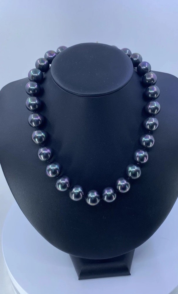 Vintage Black Iridescent LARGE Glass Beads Necklace, Toggle Clasp , Up To 17.5in