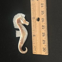 Seahorse Brooch Mother of Pearl Shell Trombone Clasp 2.5 inch, Vintage
