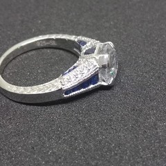 Vintage Art Deco 3.00CT Round Cut Diamond & Blue Sapphire women Engagement Ring