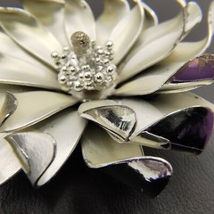 Vintage 3D Flower Brooch Pin Brushed Silver Tone Curled Petals Retro 1960s 2″