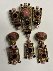 Rare Juliana D & E Moroccan Matrix Brooch & Earrings Set Book Piece