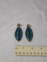 Vintage Designer 1992 Bronze Pave Gemstone Olive Tourmaline Blue Melon Earrings
