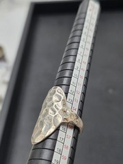 Vintage Hammered Organic Statement Ring – Modernist Textured Silver Tone Ring
