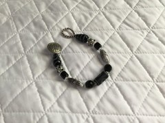 Vintage Handmade Black Lampwork Glass Silver-Toned Retro Beaded Bracelet