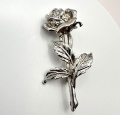 Vintage Rose Flower Brooch Silver Tone Romantic Cottagecore Garden Floral