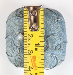 VTG Large Square Clip On Blue Metal Boho Artwork Beaded Sequence 1.5″x1.5″