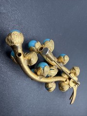 Vintage Tree Branch Brooch Pin Blue Flower Buds Trombone Clasp J110