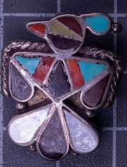 Vintage Southwestern Thunderbird Inlay Brooch Pin 2.5cm Multi