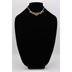 Vintage Floral Aqua Turquoise Beaded Collar Choker Necklace Gold Tone 60s Bin3D