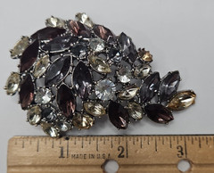 Vintage Brooch and Matching Pierced Earrings Multi-Colored Marquise Rhinestones