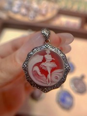vintage Cameo pendant Red agate sterling silver antique jewelry anniversary gift