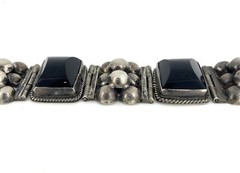 Vintage Mexico 24mm Sterling Silver Domed Rectangle Black Onyx Cluster Bracelet