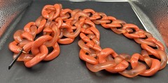 Vtg Orange/peach Lucite Acrylic Chunky Links Necklace 34” Boho Statement Piece