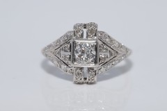 Antique Circa 1920s Handcrafted Art Deco Platinum Natural Diamond Ring