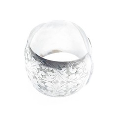 950 Silver Antique Japan Engraved Floral Leaf Adjustable Wide Cuff Bracelet 6.5″
