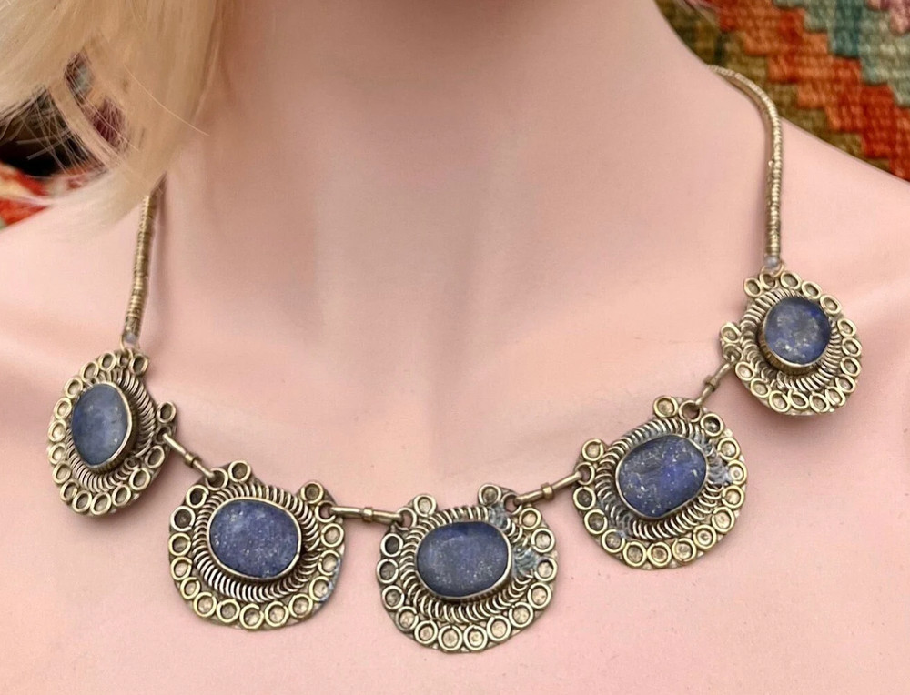 Vintage LAPIS LAZULI Boho Style Necklace Ethnic Tribal Fusion Belly Dance