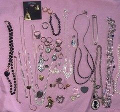 Vintage Estate Costume Jewelry Lot Rings Bracelet Necklace Earrings Pins