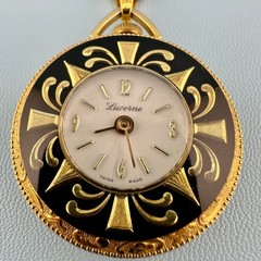 Vintage Lucerne Watch Pendant Necklace Gold Tone Floral Etched Ornate 24″ READ