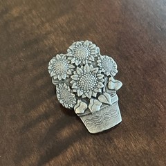 Vintage Birds And Blooms Small Pewter Basket With Sunflower’s Brooch