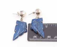925 Sterling Silver Vintage Earrings JAIN ALOK Pearl Carved Lapis Lazuli EG14172