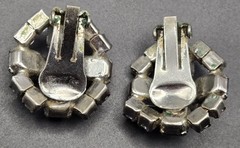Vtg Unmarked Blue Rhinestone Clip On Earrings Emerald Cut Round Domed SilverTone