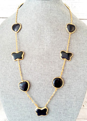 Vintage Chunky Poured Black Glass Station Necklace