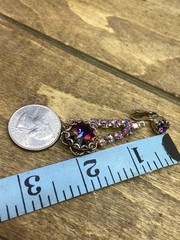 Vtg 1960s Watermelon Glass Rivoli & AB Rhinestone Clip On Dangle Earrings 2”