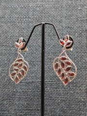 Vtg Sterling Silver Multi Amber Glass Marquise Shape Leaf Design 925 Earrings