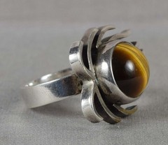 1950s Modernist Scandinavian sterling silver & tiger eye RING Size 7.5