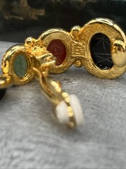 Egyptian Style Carved Scarab Weingeroff Glass/stone Half Hoop Drop Earrings