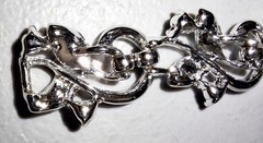 Vintage Silvertone Blue Leaf / Blue Ivy Link Bracelet w/Smoky Blue Rhinestones