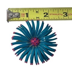Vintage Blue & Pink Flower Enamel Brooch Pin – Retro Floral Jewelry 2.5 Inches