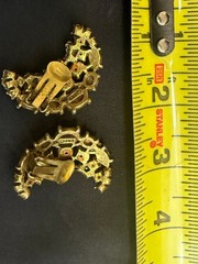Vintage ART Mode Art AB Amber Rhinestone Crescent Clip On Earrings Signed