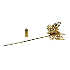 Gold Tone Butterfly Stick Pin With Double Layered Wings & Secure Clutch (1090)