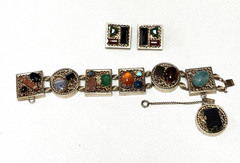 Kafin NY Bracelet and Earrings Demi Parure, Cabochon and Glass Stones, DBL Links