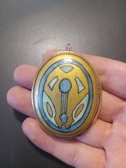 antique gold filled pendant/ Pin With Handpainted Porcelain Egyptian Revival