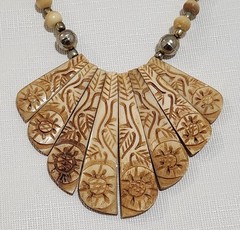 Tribal Wood Handcarved BOHO Statement Big Collar 19″ Beaded Necklace