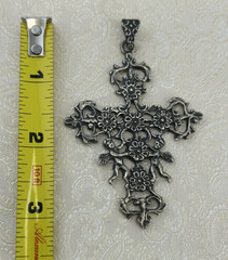 Cini Signed Sterling Cross Pendant 3.5 Inches Ornate Cherubs Both Sides!