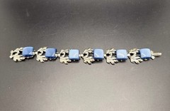 Vintage Blue Moonglow Thermoset Rhodium Plated Link Bracelet 7”