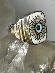 Ceramic Flower ring vintage band size 5.50 sterling silver women
